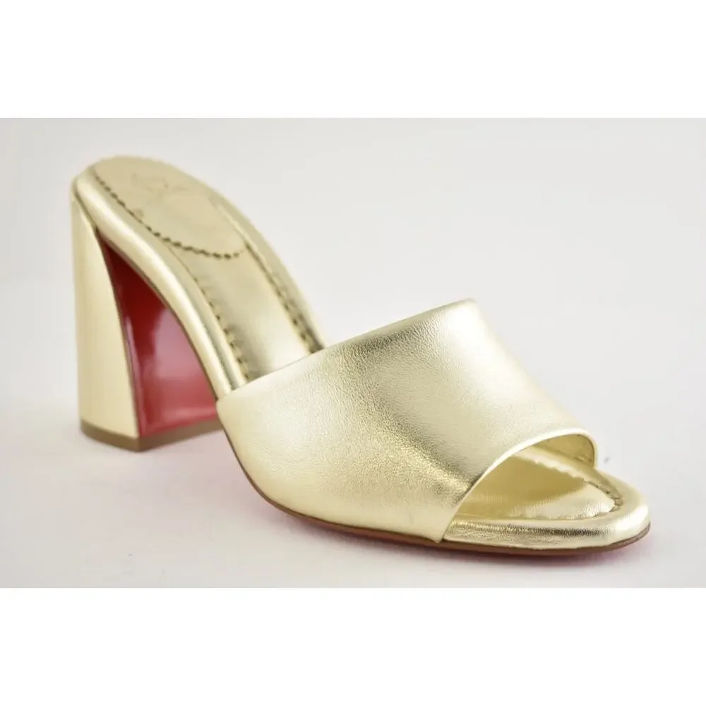 Christian Louboutin Jane Mule 85 Platine Gold Leather Backless Sandal Heel 36